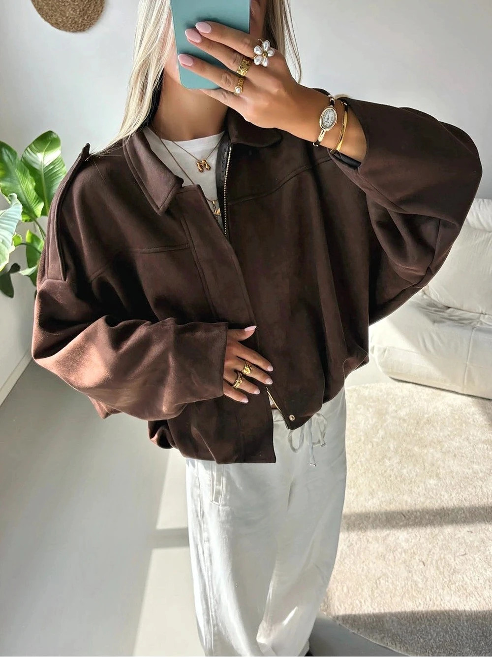 Boutique Brown Faux Suede Oversized Jacket